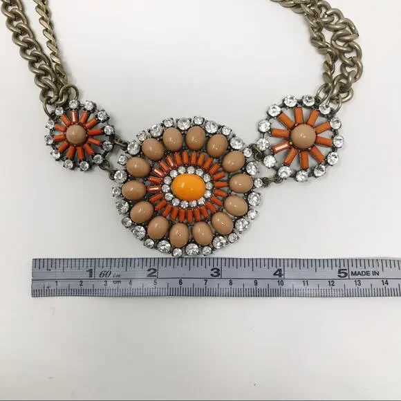 J. Crew Orange and Tan Statement Necklace - Picture 7 of 10